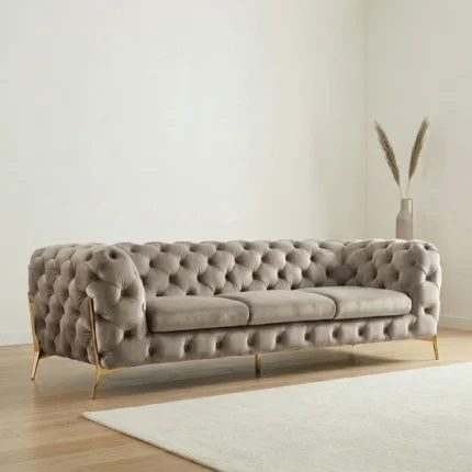 3 Seater Modern Diamond-Tufted Velvet Sofa Mono Color Comfort Kingdom UK