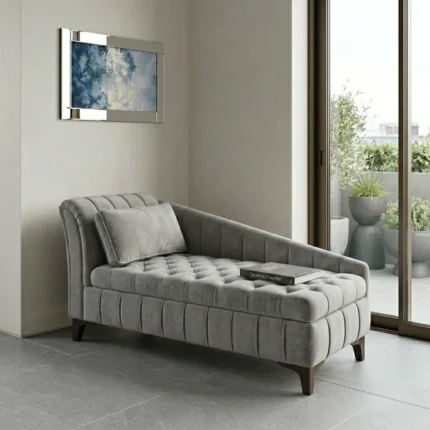 Grey Black Modern Chaise Lounge with Tufted Seat Comfort Kingdom UK
