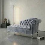 Grey tufted Chaise Lounge Chrome Legs Comfort Kingdom UK