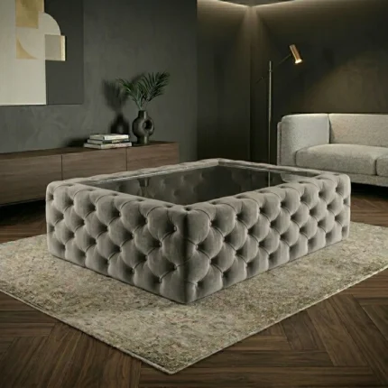 Large Grey Valvet Chesterfield Coffee Table Comfort Kingdom UK