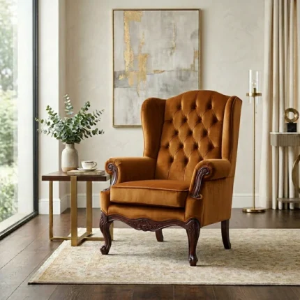 Theo Brown Black Queen Anne Chair with Mahogany Legs