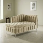 White Tufted Upholstered Chaise Lounge Chrome Legs Comfort Kingdom UK